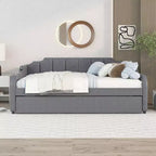 Divano Letto Tappezzato a Grandezza Naturale con Letto Estraibile e Design di Ricarica USB, Letto Estraibile Piatto o Verticale, Grigio