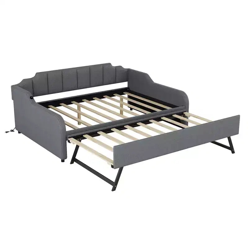 Divano Letto Tappezzato a Grandezza Naturale con Letto Estraibile e Design di Ricarica USB, Letto Estraibile Piatto o Verticale, Grigio