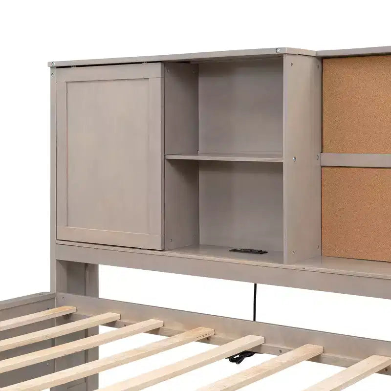Letto a giorno in metallo singolo con testiera libreria, letto a giorno con letto estraibile e porte USB, letto a giorno Captain's con ripiani portaoggetti