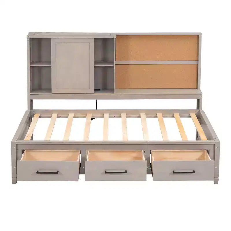 Letto a giorno in metallo singolo con testiera libreria, letto a giorno con letto estraibile e porte USB, letto a giorno Captain's con ripiani portaoggetti