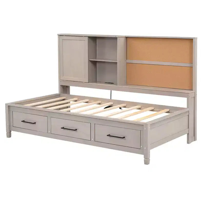 Letto a giorno in metallo singolo con testiera libreria, letto a giorno con letto estraibile e porte USB, letto a giorno Captain's con ripiani portaoggetti