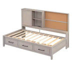 Letto a giorno in metallo singolo con testiera libreria, letto a giorno con letto estraibile e porte USB, letto a giorno Captain's con ripiani portaoggetti