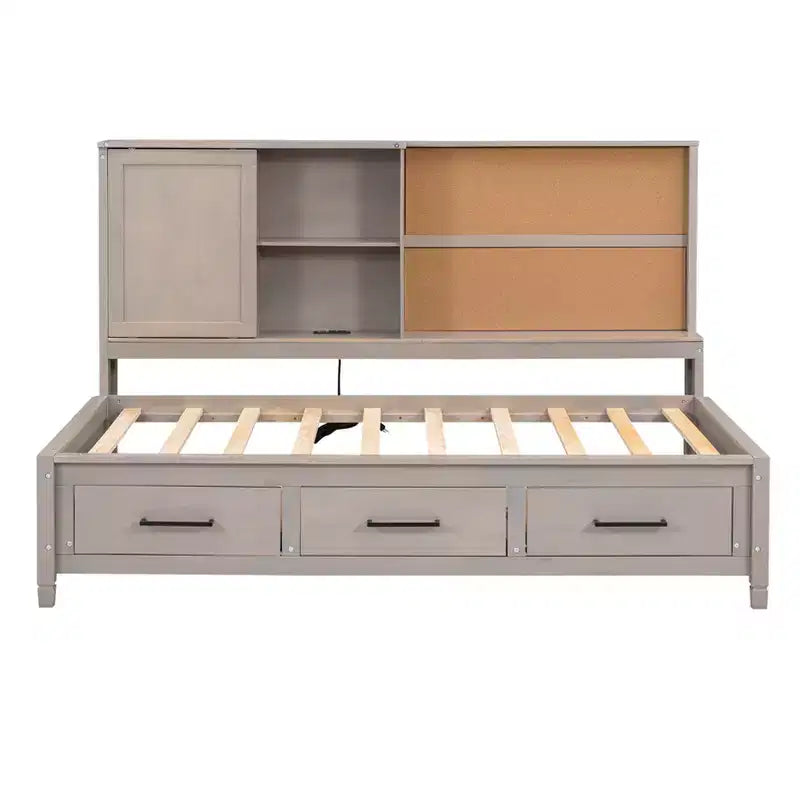 Letto a giorno in metallo singolo con testiera libreria, letto a giorno con letto estraibile e porte USB, letto a giorno Captain's con ripiani portaoggetti