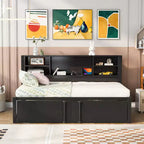 Letto a giorno in metallo singolo con testiera libreria, letto a giorno con letto estraibile e porte USB, letto a giorno Captain's con ripiani portaoggetti