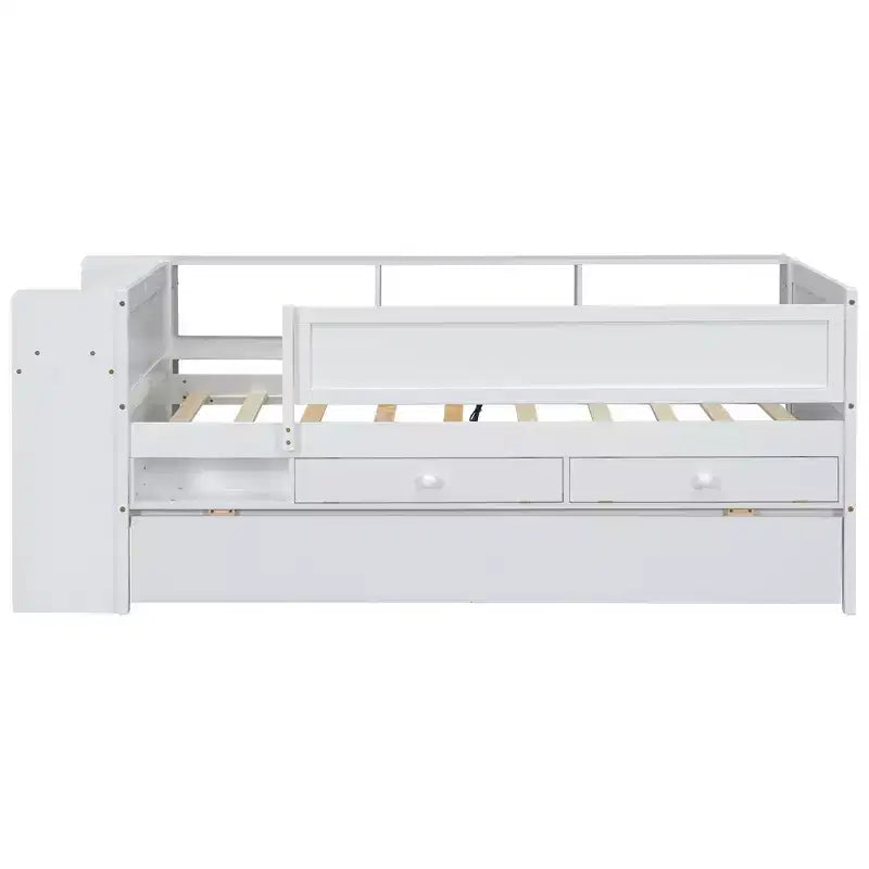 Letto a giorno in metallo singolo con testiera libreria, letto a giorno con letto estraibile e porte USB, letto a giorno Captain's con ripiani portaoggetti