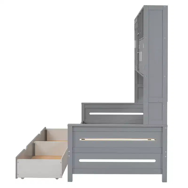 Divano Letto Singolo/Matrimoniale con Libreria e Contenitore, Divano Letto in Legno con 2 Cassetti, Divano Letto in Legno con Mobiletti e Ripiani Contenitori