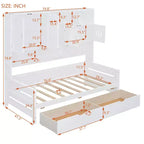 Divano Letto Singolo/Matrimoniale con Libreria e Contenitore, Divano Letto in Legno con 2 Cassetti, Divano Letto in Legno con Mobiletti e Ripiani Contenitori