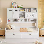 Divano Letto Singolo/Matrimoniale con Libreria e Contenitore, Divano Letto in Legno con 2 Cassetti, Divano Letto in Legno con Mobiletti e Ripiani Contenitori