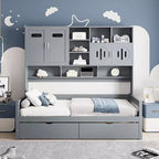 Divano Letto Singolo/Matrimoniale con Libreria e Contenitore, Divano Letto in Legno con 2 Cassetti, Divano Letto in Legno con Mobiletti e Ripiani Contenitori