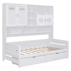 Divano Letto Singolo/Matrimoniale con Libreria e Contenitore, Divano Letto in Legno con 2 Cassetti, Divano Letto in Legno con Mobiletti e Ripiani Contenitori