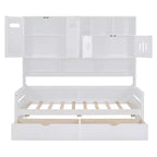 Divano Letto Singolo/Matrimoniale con Libreria e Contenitore, Divano Letto in Legno con 2 Cassetti, Divano Letto in Legno con Mobiletti e Ripiani Contenitori