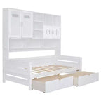 Divano Letto Singolo/Matrimoniale con Libreria e Contenitore, Divano Letto in Legno con 2 Cassetti, Divano Letto in Legno con Mobiletti e Ripiani Contenitori