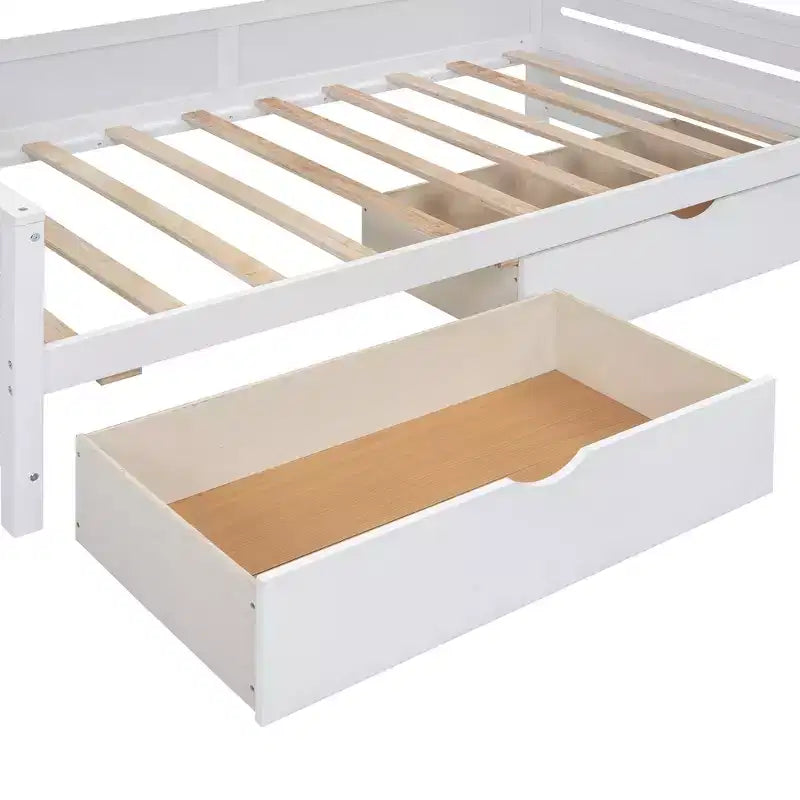 Divano Letto Singolo/Matrimoniale con Libreria e Contenitore, Divano Letto in Legno con 2 Cassetti, Divano Letto in Legno con Mobiletti e Ripiani Contenitori