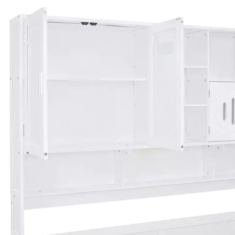 Divano Letto Singolo/Matrimoniale con Libreria e Contenitore, Divano Letto in Legno con 2 Cassetti, Divano Letto in Legno con Mobiletti e Ripiani Contenitori