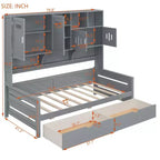 Divano Letto Singolo/Matrimoniale con Libreria e Contenitore, Divano Letto in Legno con 2 Cassetti, Divano Letto in Legno con Mobiletti e Ripiani Contenitori