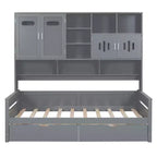 Divano Letto Singolo/Matrimoniale con Libreria e Contenitore, Divano Letto in Legno con 2 Cassetti, Divano Letto in Legno con Mobiletti e Ripiani Contenitori