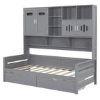 Divano Letto Singolo/Matrimoniale con Libreria e Contenitore, Divano Letto in Legno con 2 Cassetti, Divano Letto in Legno con Mobiletti e Ripiani Contenitori