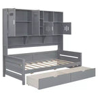 Divano Letto Singolo/Matrimoniale con Libreria e Contenitore, Divano Letto in Legno con 2 Cassetti, Divano Letto in Legno con Mobiletti e Ripiani Contenitori