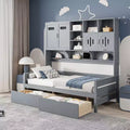 Twin/Full Daybed with and Storage Bookcase, Wood Daybed with 2 Drawers, Wooden Day Bed with Storage Cabinets Shelves