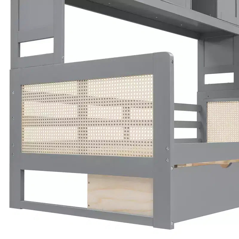 Divano letto singolo/matrimoniale con libreria e cassetti, divano letto in legno con armadietti e mensole