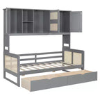 Divano letto singolo/matrimoniale con libreria e cassetti, divano letto in legno con armadietti e mensole