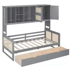 Divano letto singolo/matrimoniale con libreria e cassetti, divano letto in legno con armadietti e mensole
