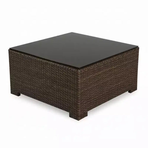 Cabo Square Coffee Table with 8mm Jacobean Flat Wicker & Tempered Glass, 32 in L x 32 in W x 17 in H