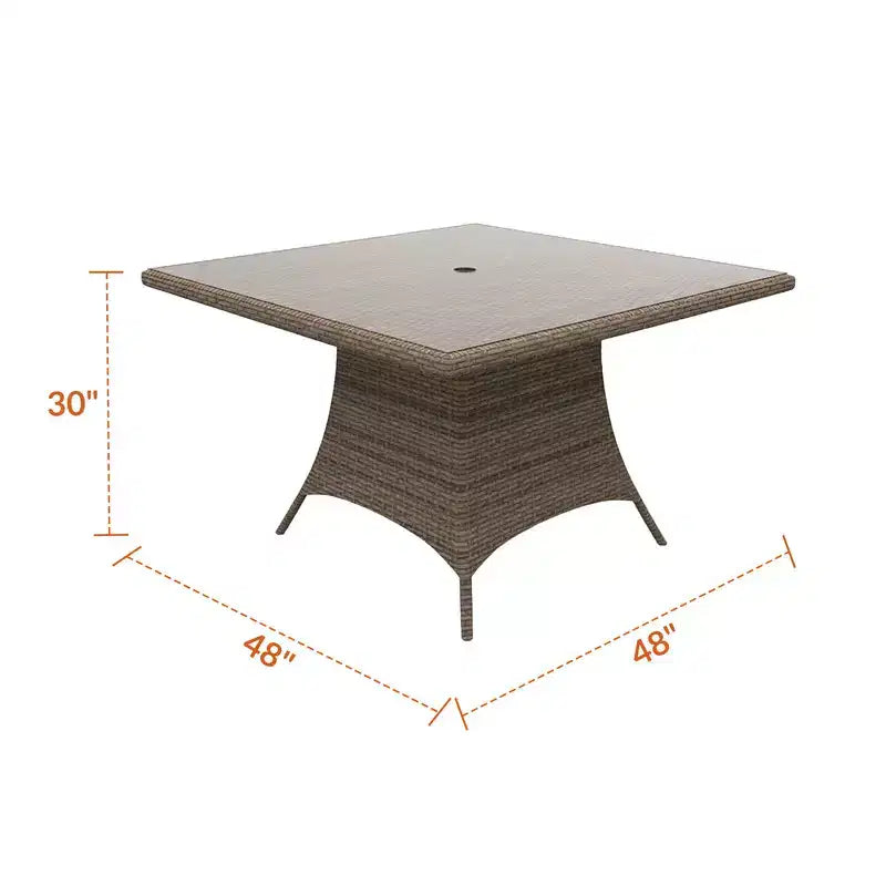 Tavolo da pranzo quadrato universale da 48 pollici solo con piano in vetro temperato, arredo per esterni, 48 pollici L x 48 pollici P x 30 pollici A