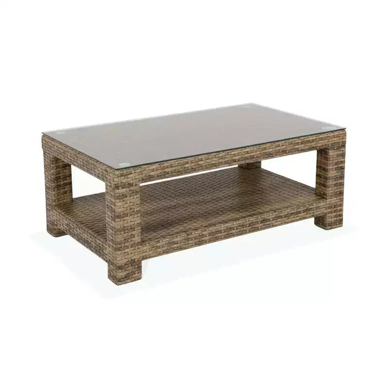 Cabo Rectangle Coffee Table with Shelf, 8mm Willow Flat Wicker, 43.3 in L x 23.6 in W x 17 in H