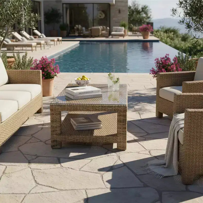 Tavolino da Caffè Rettangolare Cabo con Ripiano, in Vimini Piatto Willow da 8mm, 110 cm L x 60 cm P x 43 cm H