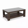 Cabo Rectangle Coffee Table with Shelf, 8 mm Jacobean Flat Wicker, 43.3 in L x 27.6 in W x 17 in H