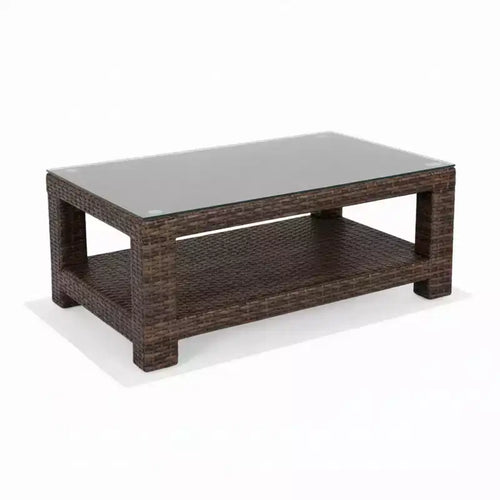 Cabo Rectangle Coffee Table with Shelf, 8 mm Jacobean Flat Wicker, 43.3 in L x 27.6 in W x 17 in H