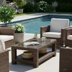 Tavolino da Caffè Rettangolare Cabo con Ripiano, Rattan Piatto Jacobean 8 mm, 110 cm L x 70 cm P x 43 cm H