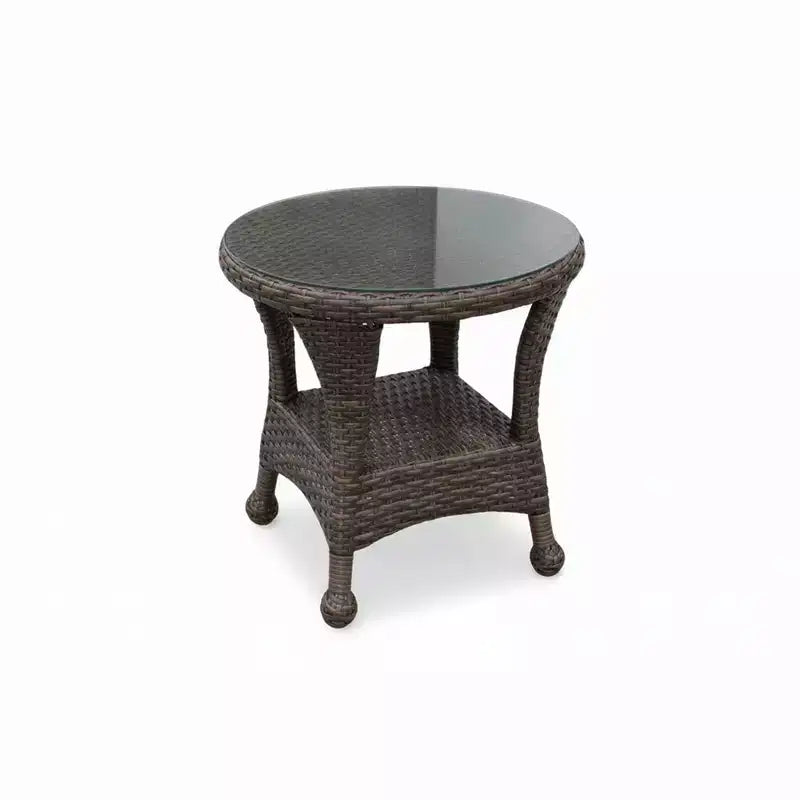 Richmond Round End Coffee Table in Truffle Wicker with Tempered Glass Top, 22 in L x 22 in W x 22 in H