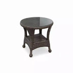 Richmond Round End Coffee Table in Truffle Wicker with Tempered Glass Top, 22 in L x 22 in W x 22 in H
