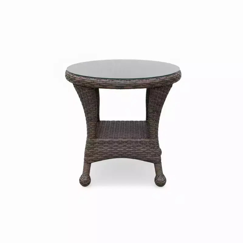 Tavolino da caffè rotondo Richmond in rattan color tartufo con piano in vetro temperato, 55,88 cm L x 55,88 cm P x 55,88 cm A