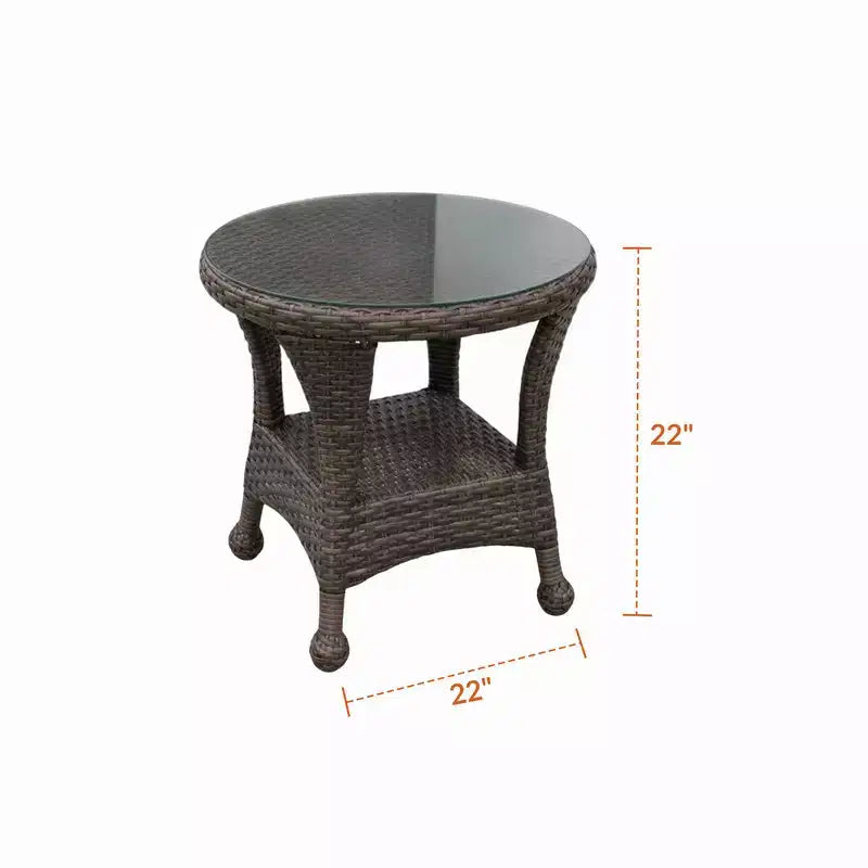 Tavolino da caffè rotondo Richmond in rattan color tartufo con piano in vetro temperato, 55,88 cm L x 55,88 cm P x 55,88 cm A