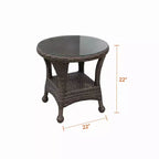Tavolino da caffè rotondo Richmond in rattan color tartufo con piano in vetro temperato, 55,88 cm L x 55,88 cm P x 55,88 cm A