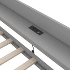 Divano letto singolo con mensole portaoggetti e 2 cassetti, Struttura divano letto singolo in legno massello con stazione di ricarica integrata