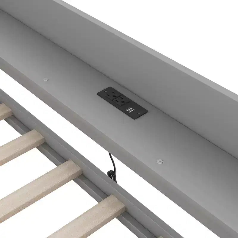 Divano letto singolo con mensole portaoggetti e 2 cassetti, Struttura divano letto singolo in legno massello con stazione di ricarica integrata