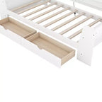 Divano letto singolo con mensole portaoggetti e 2 cassetti, Struttura divano letto singolo in legno massello con stazione di ricarica integrata