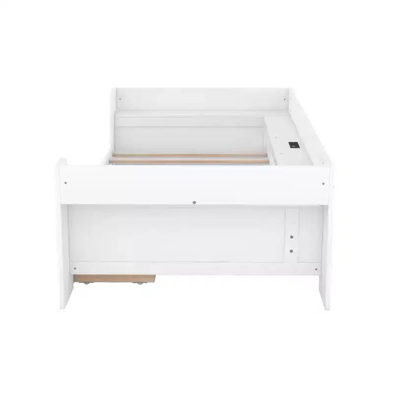 Divano letto singolo con mensole portaoggetti e 2 cassetti, Struttura divano letto singolo in legno massello con stazione di ricarica integrata