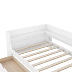 Divano letto singolo con mensole portaoggetti e 2 cassetti, Struttura divano letto singolo in legno massello con stazione di ricarica integrata