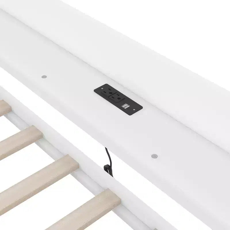Divano letto singolo con mensole portaoggetti e 2 cassetti, Struttura divano letto singolo in legno massello con stazione di ricarica integrata