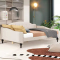 Full Size Upholstered Daybed, Linen Sofa Bed with Button Tufted Backrest for Bedroom Living Room Guest Room, Beige