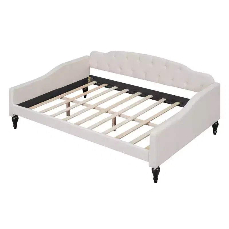 Divano letto imbottito a grandezza naturale, divano letto in lino con schienale trapuntato a bottoni per camera da letto, soggiorno, camera degli ospiti, beige