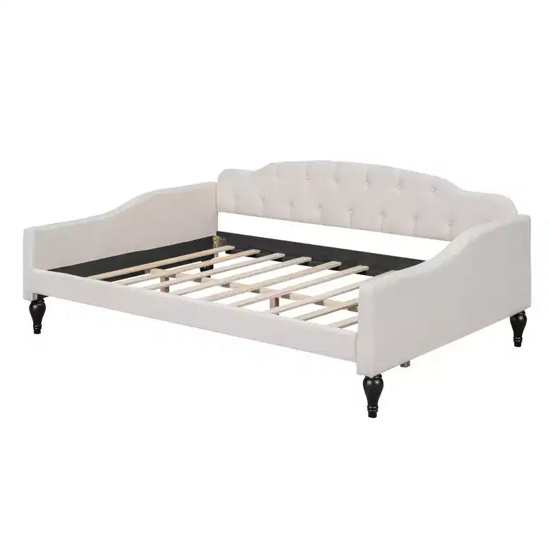 Divano letto imbottito a grandezza naturale, divano letto in lino con schienale trapuntato a bottoni per camera da letto, soggiorno, camera degli ospiti, beige