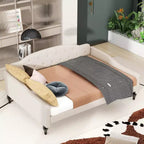 Divano letto imbottito a grandezza naturale, divano letto in lino con schienale trapuntato a bottoni per camera da letto, soggiorno, camera degli ospiti, beige