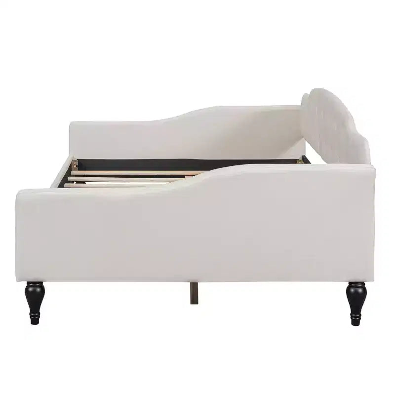 Divano letto imbottito a grandezza naturale, divano letto in lino con schienale trapuntato a bottoni per camera da letto, soggiorno, camera degli ospiti, beige
