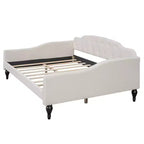 Divano letto imbottito a grandezza naturale, divano letto in lino con schienale trapuntato a bottoni per camera da letto, soggiorno, camera degli ospiti, beige